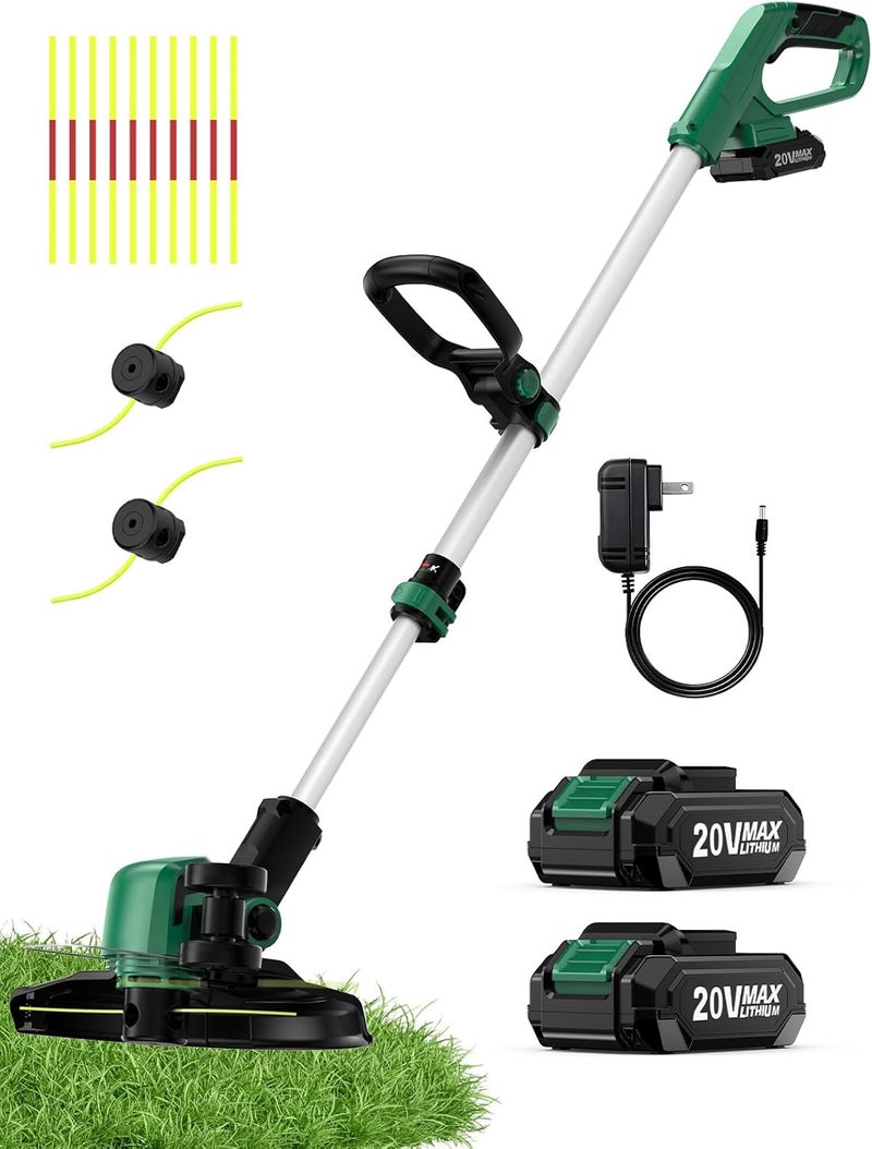 KIMO Cordless Weed Wacker Battery Operated w/ 2 x 2.0Ah Batteries, 2-in-1 String Trimmer & Edger with Charger & Wheels, 10Pcs Cutting Lines, 12" Dual-Sided Cutting Line, 20V Weed Trimmer for Lawn Yard - Image 1
